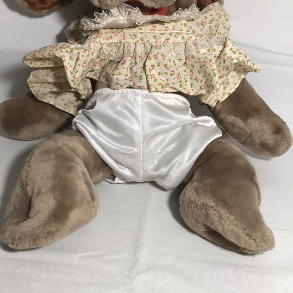 WRINKLES Ganz Brand Vintage Hand Puppet Girl Plush Dog 1981 Floral Dress 17" - Picture 9 of 11